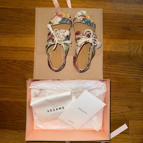 Sezane Ulysse Floral Sandal in Goat Leather, Size 40 - Picture 2 of 10